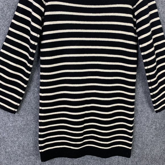 Madewell Striped Merino Wool Button Up Sleeves Sweater Dress Black Cream XXS - Picture 10 of 13